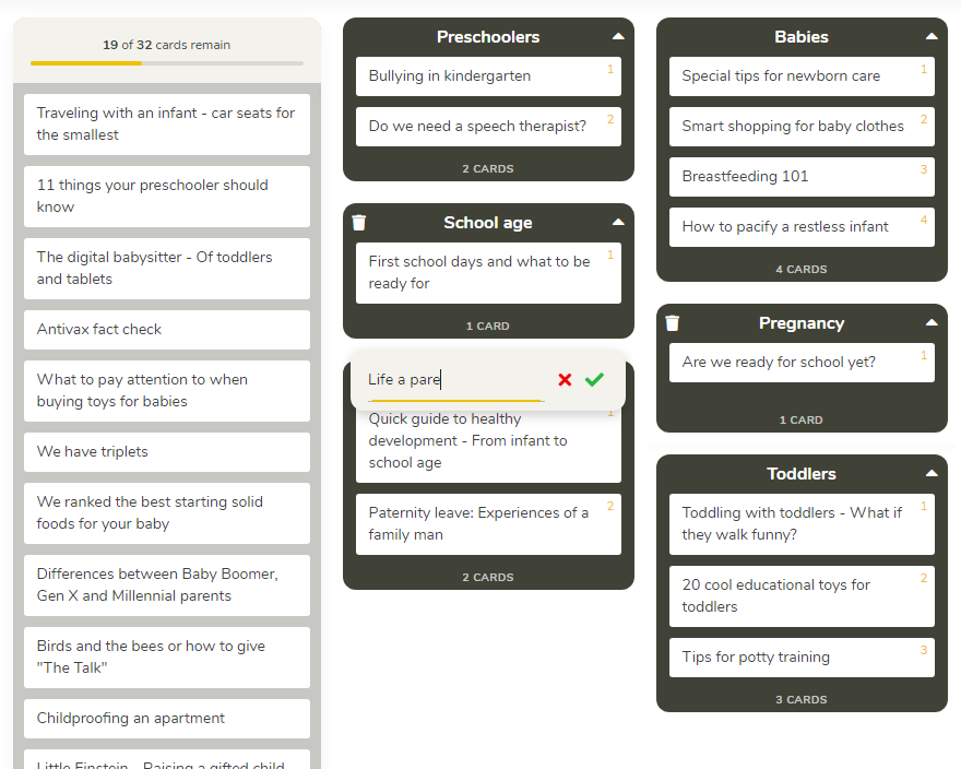 Case Study Hybrid Card Sorting