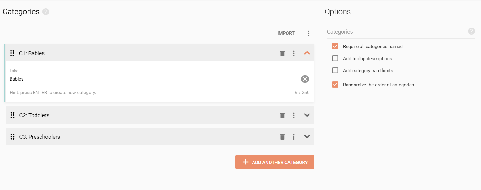 Define your cards & categories
