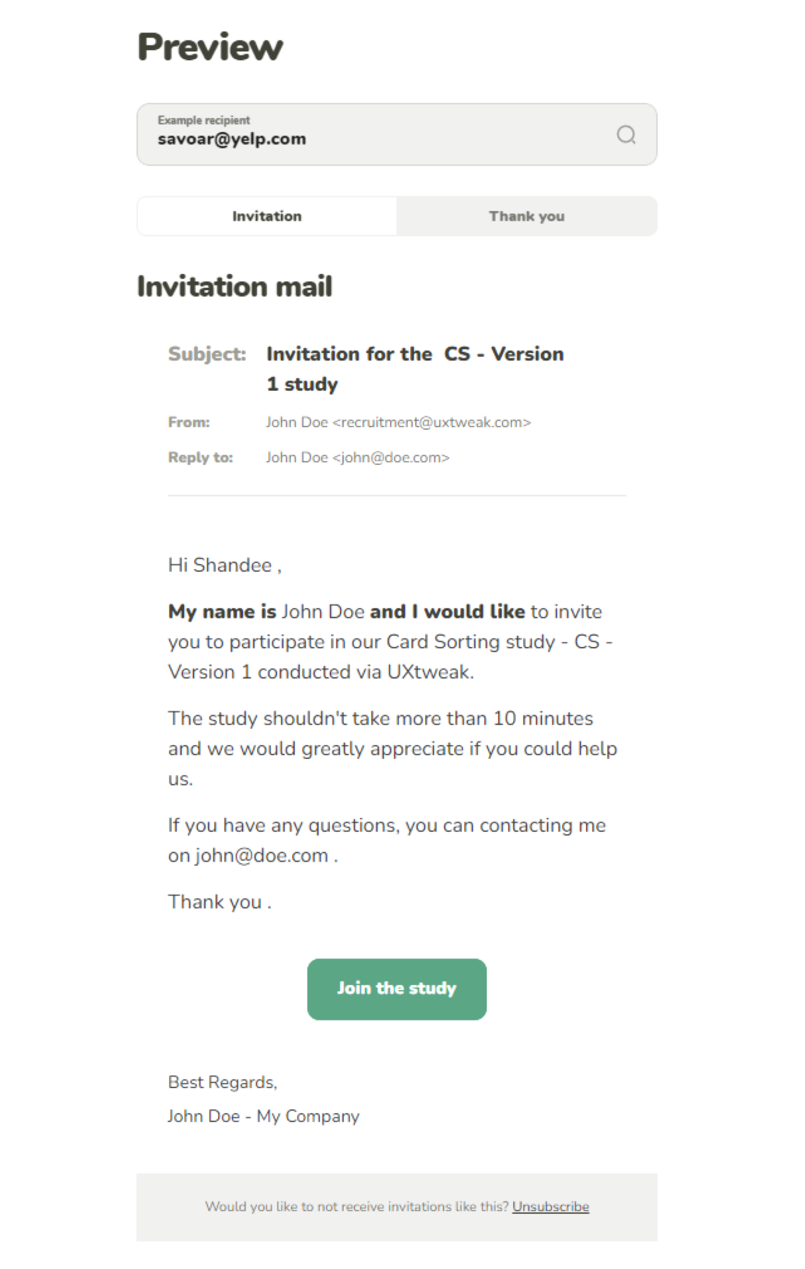 Invite chosen respondents