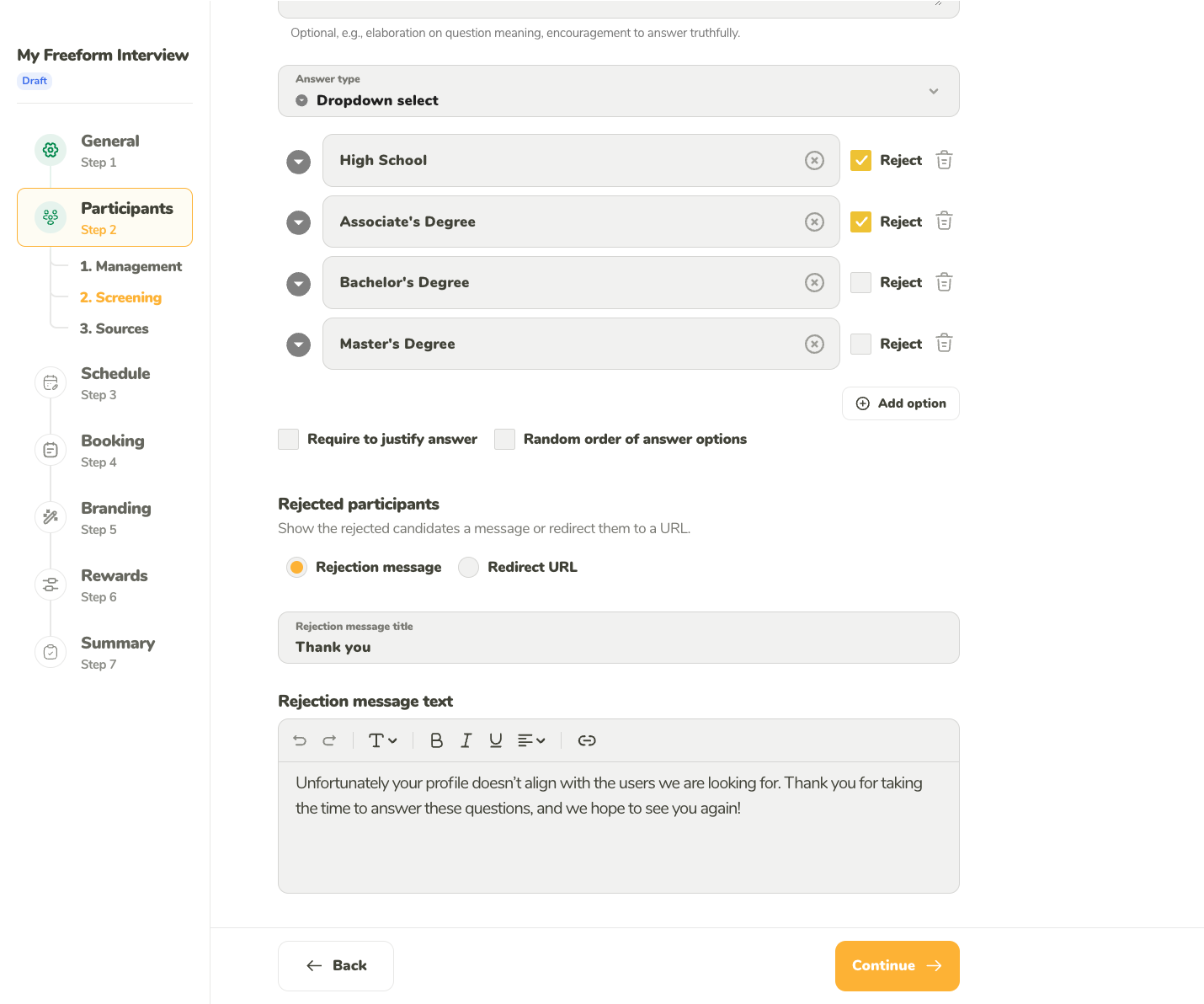 Screening behavior
