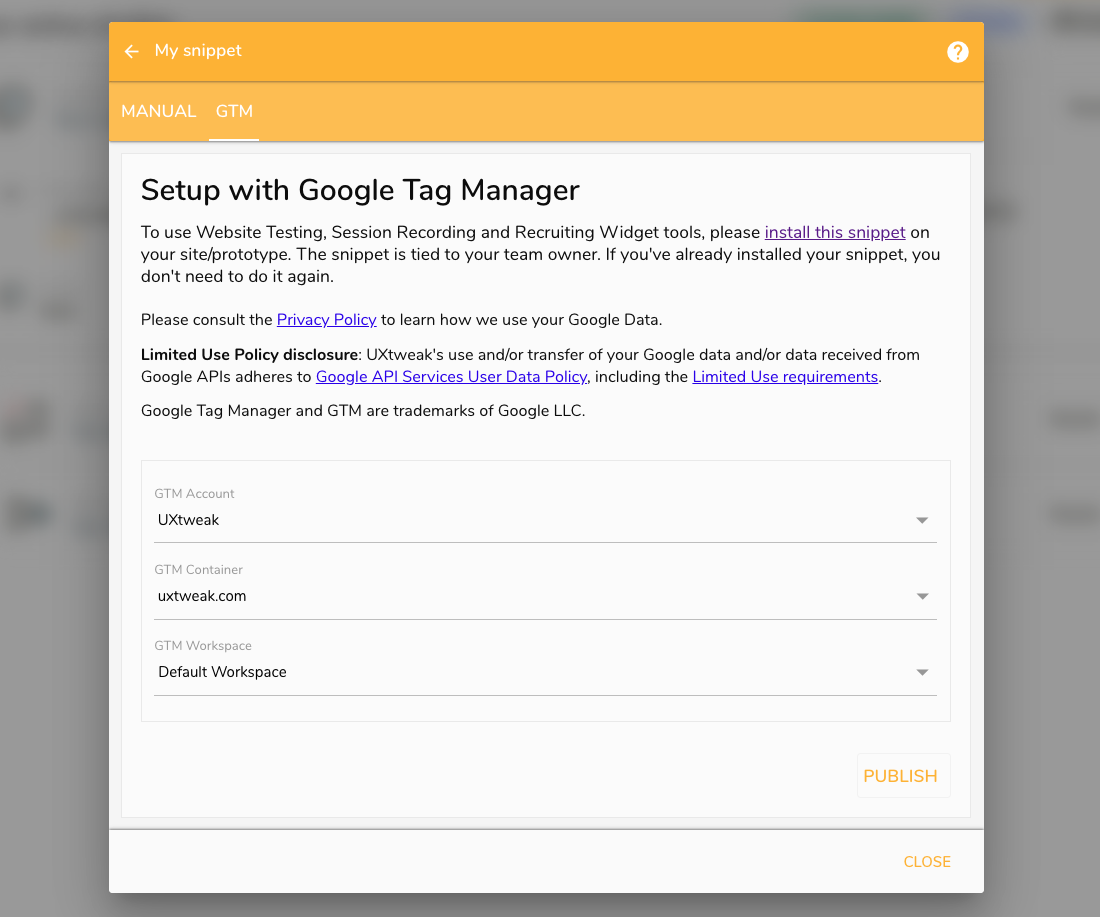 GTM snippet installation