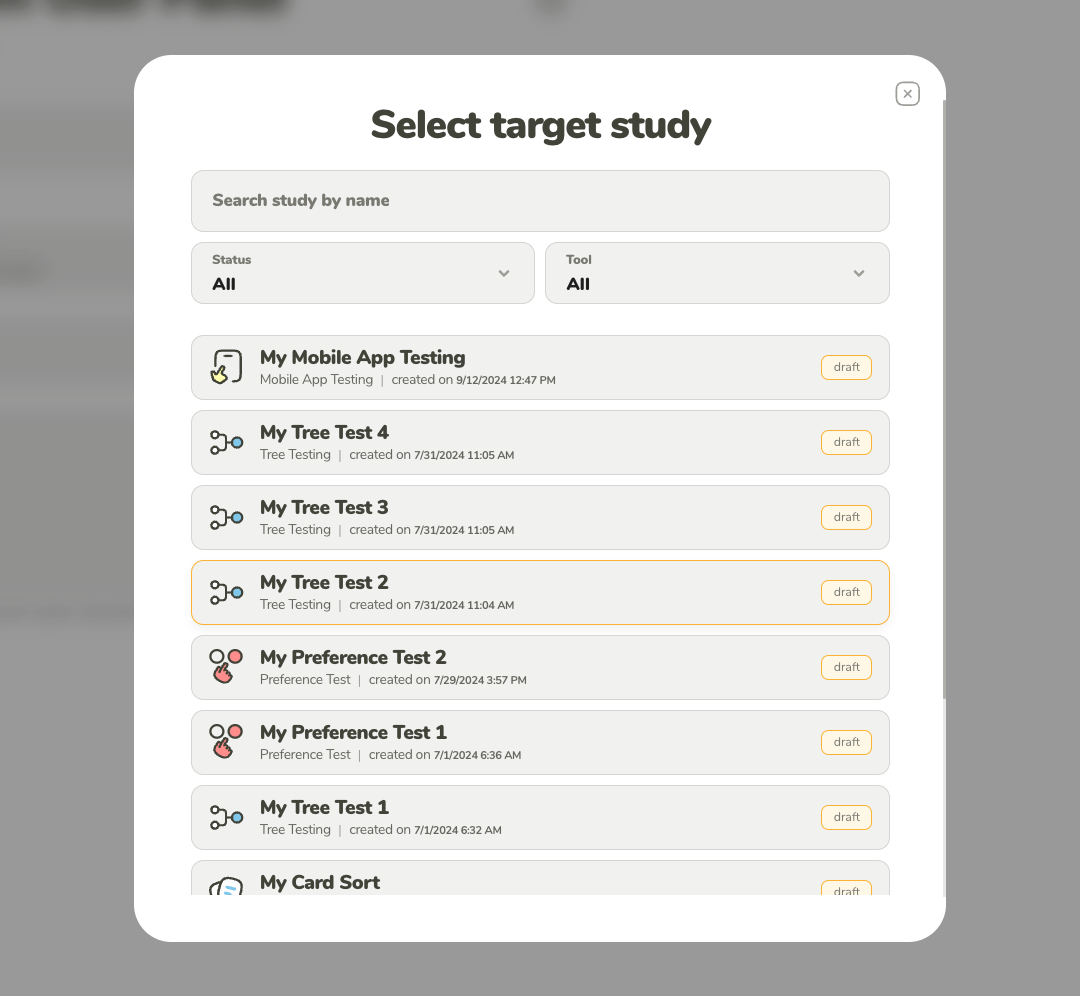 Select a study for recruiting