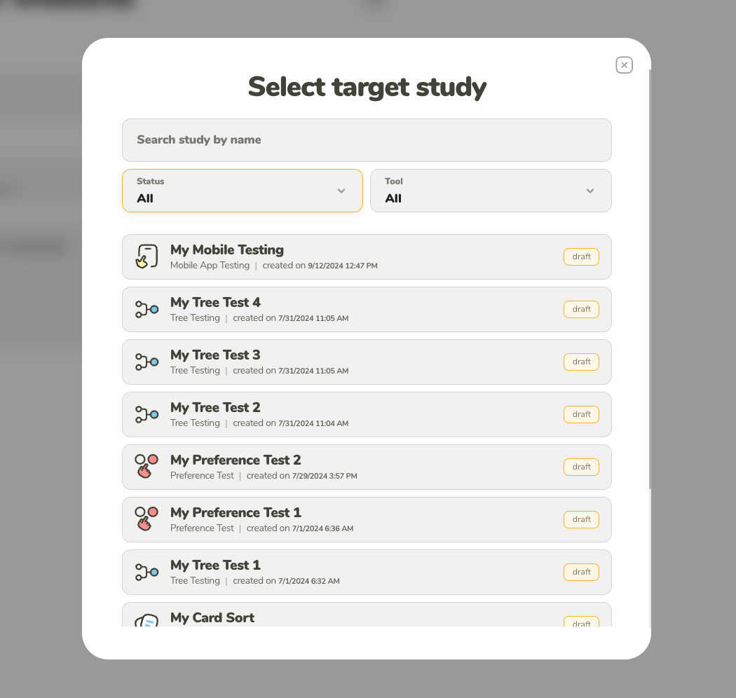 Select a study for recruiting