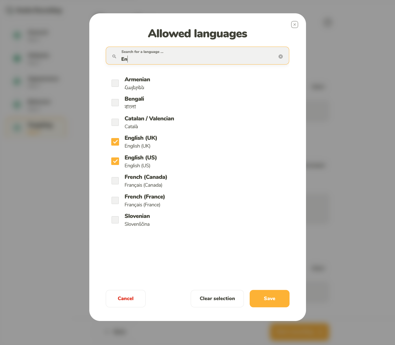 Language selection