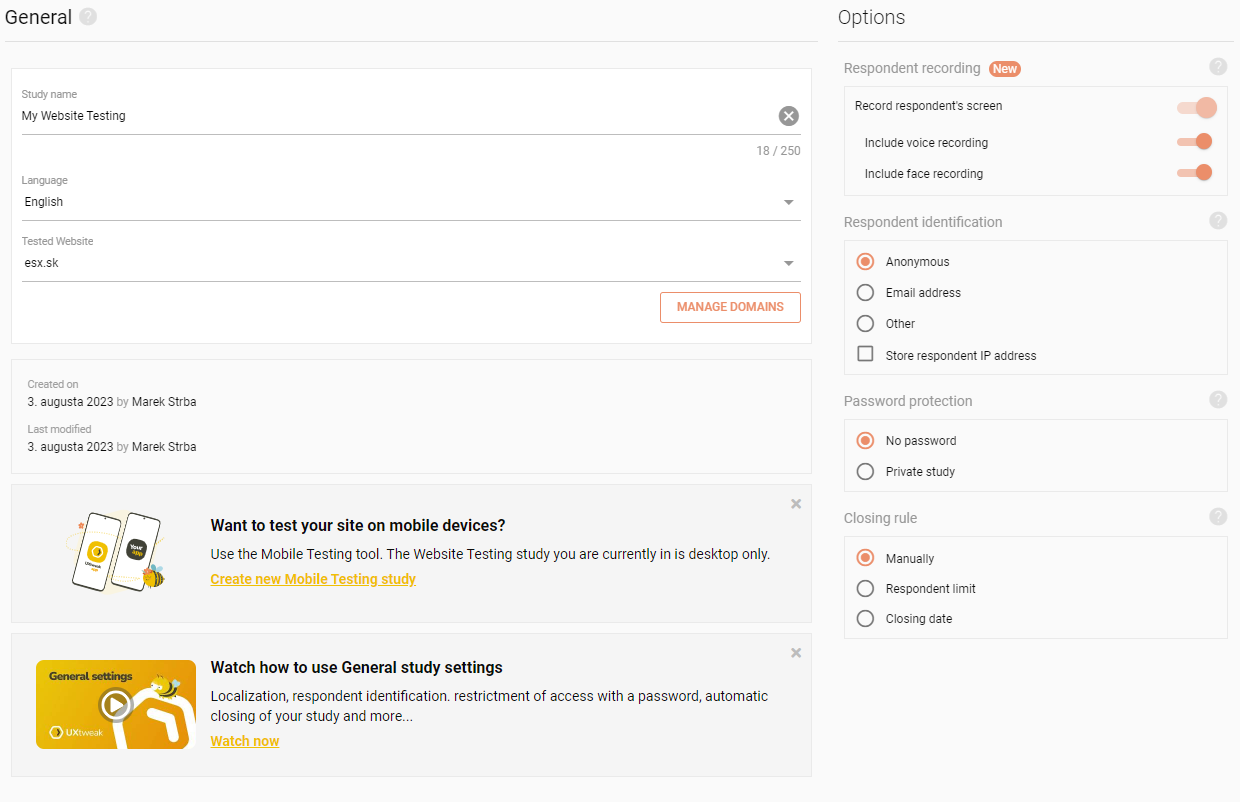 General settings