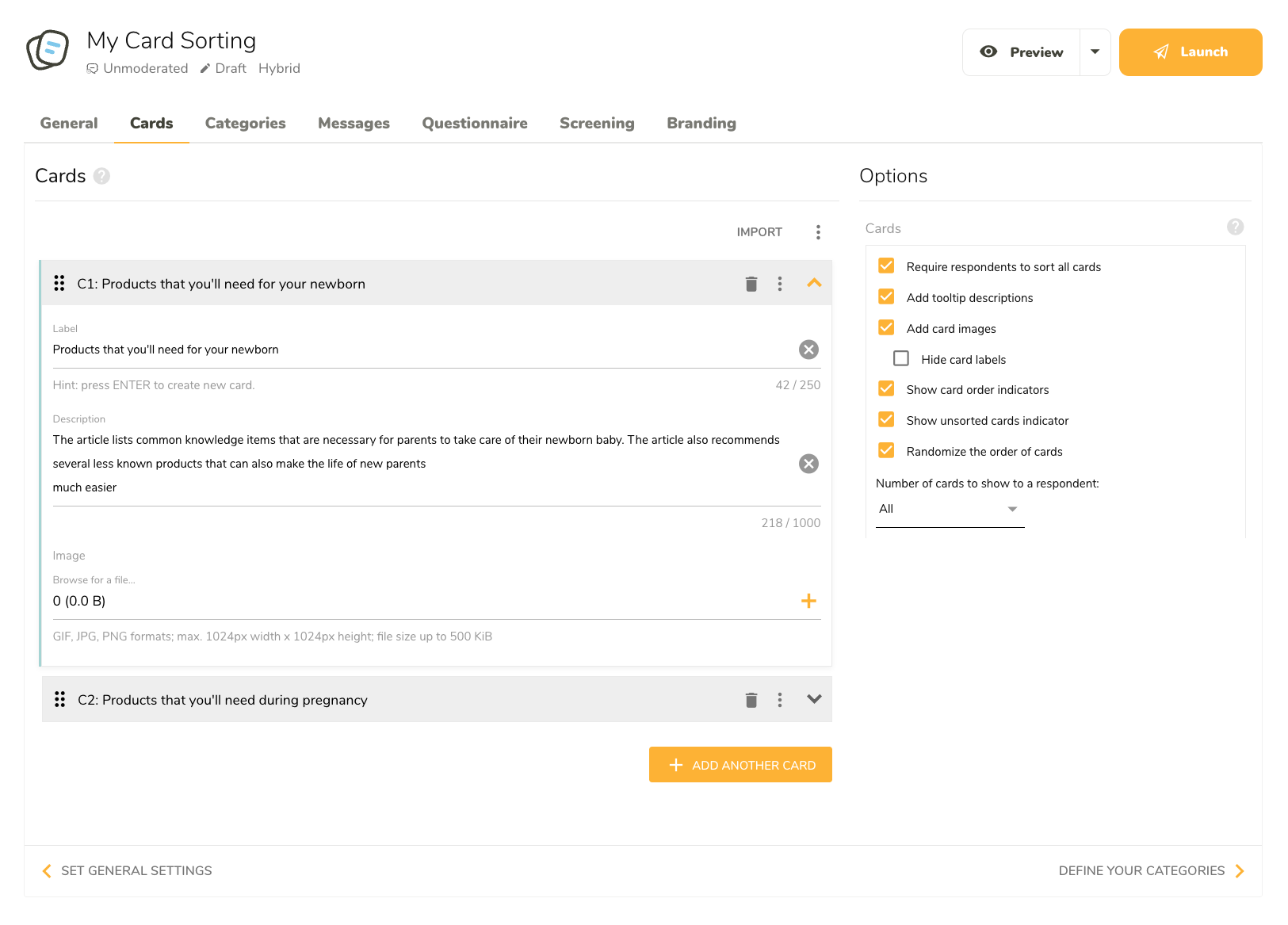Define and customize cards