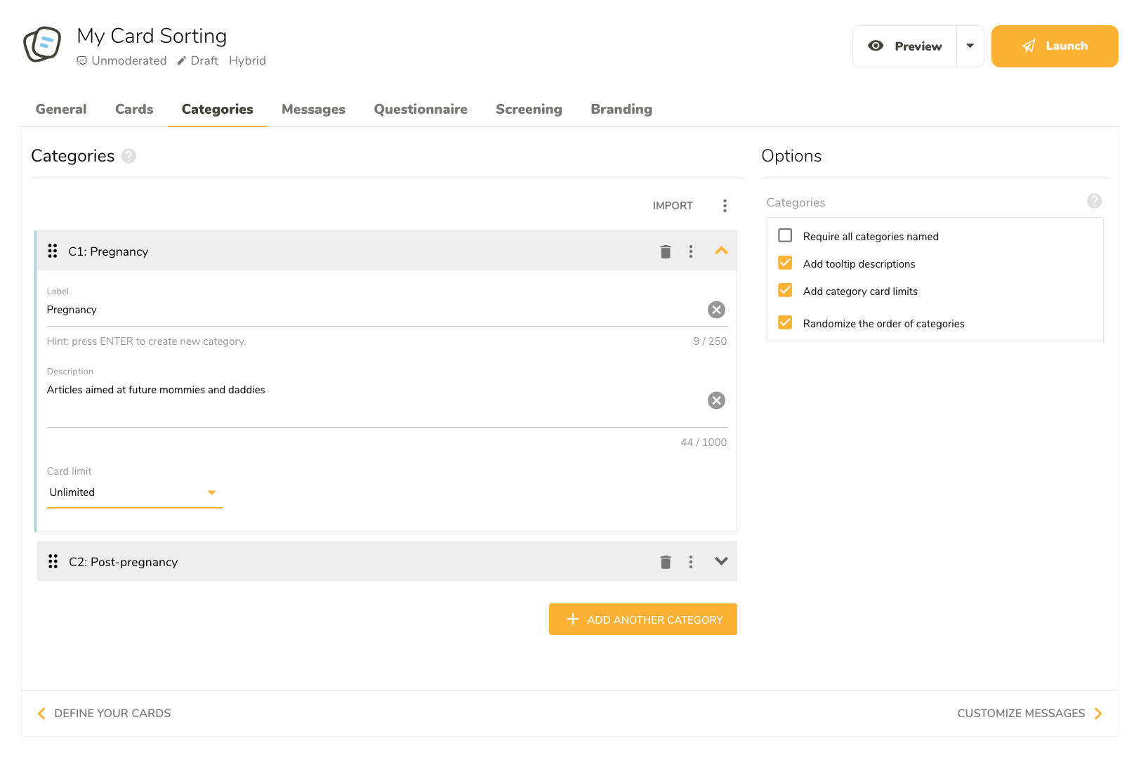 Define and customize categories