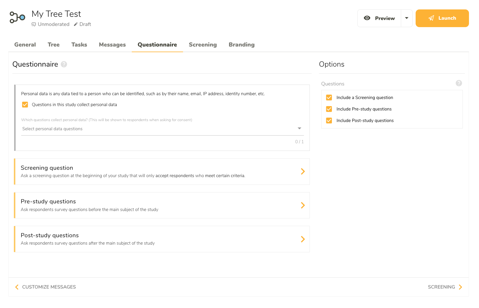 Choose your questionnaires