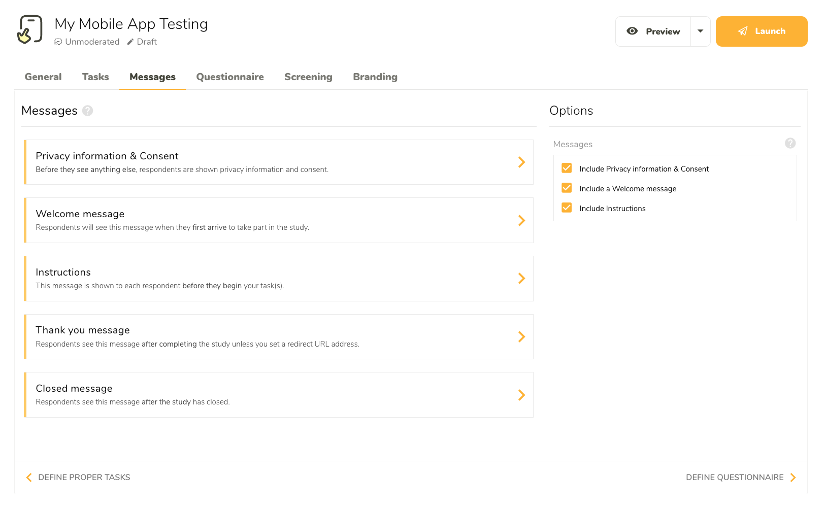 Adjust the study messages