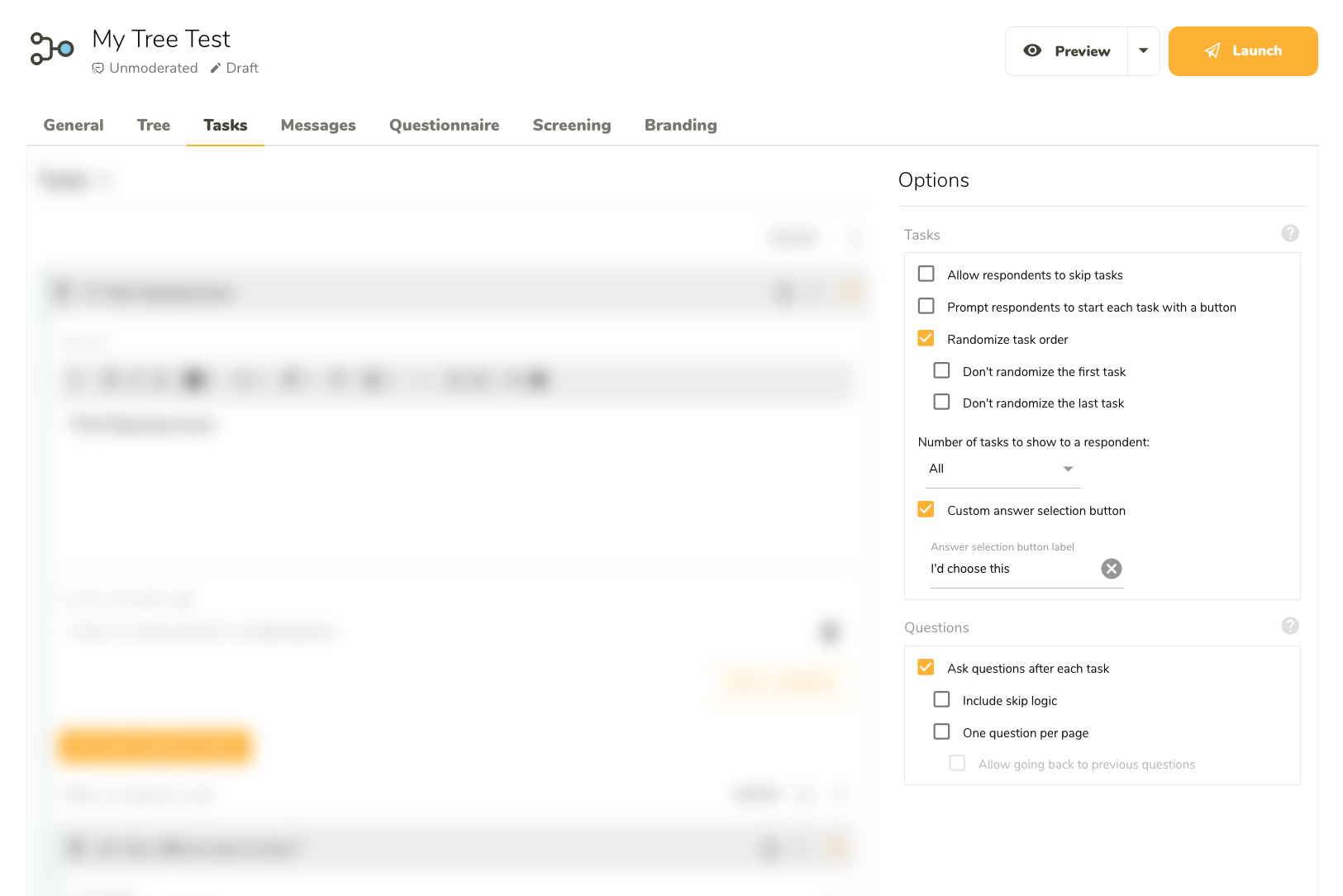 Edit task options