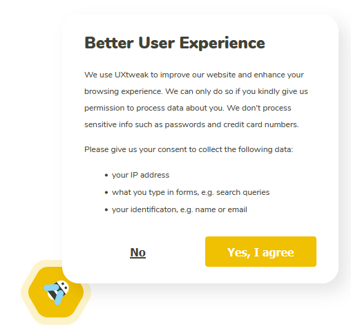 The UXtweak consent bar