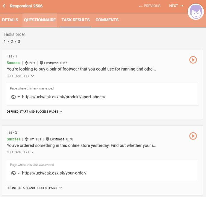 Task results