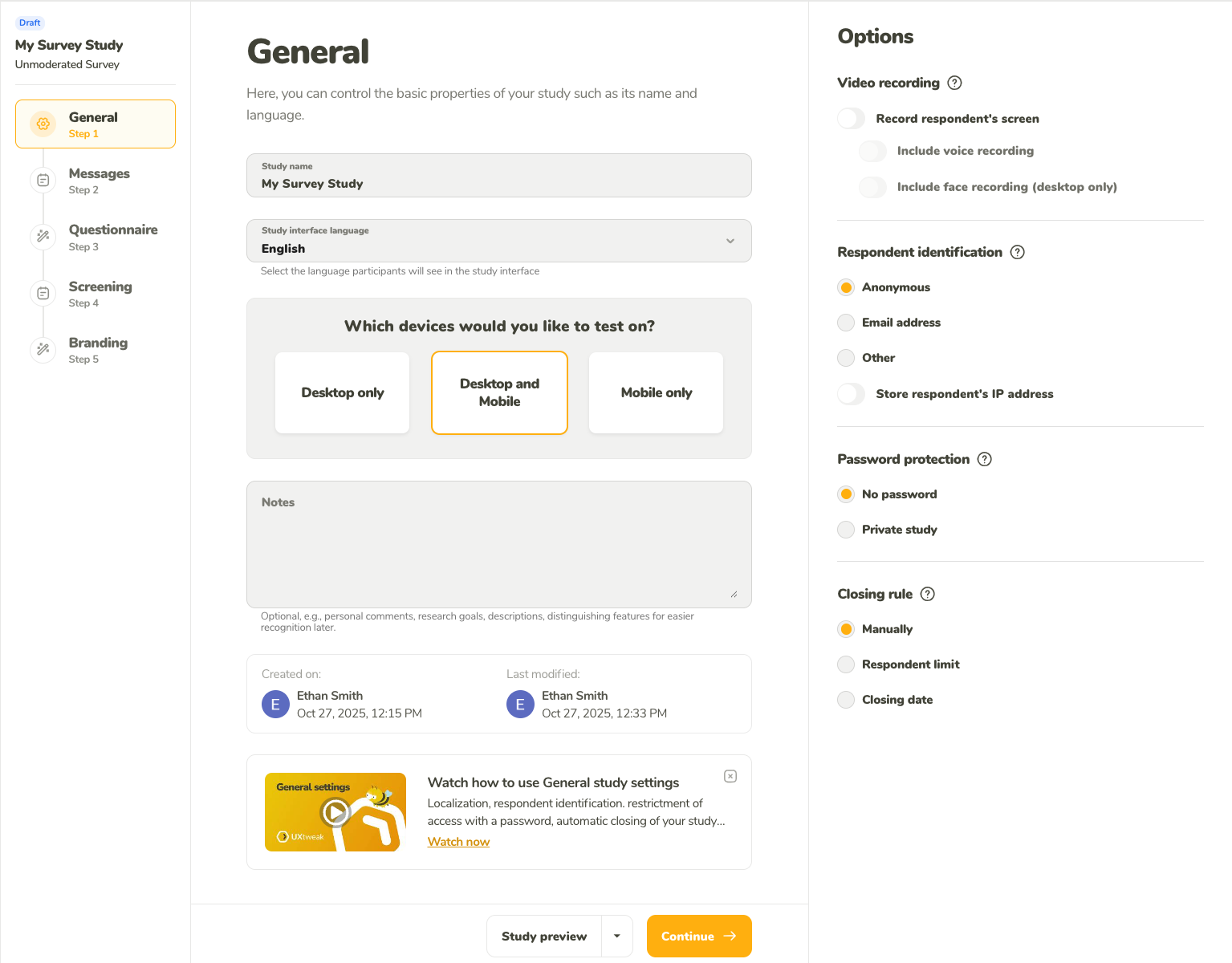 General settings